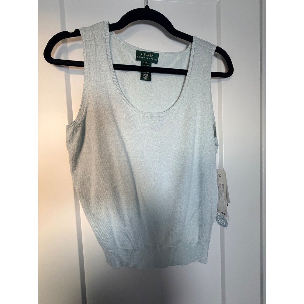 Lauren Ralph Lauren Silk Blend Knit Tank Top Ice Blue Scoop Neck NWT M_141